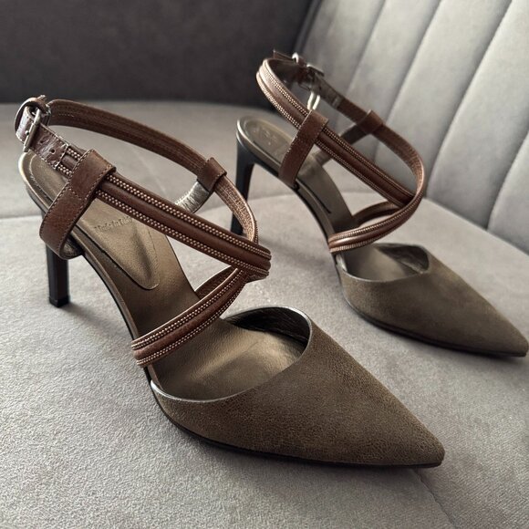 Brunello Cucinelli Leather Beaded pump brown size 37